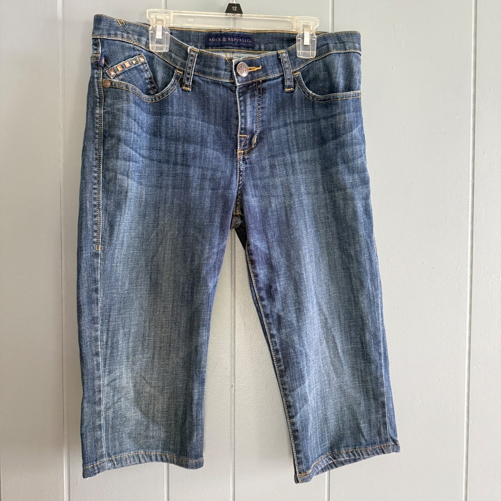 Rock Republic Sadie Womens Sz 10 Dark Wash Studded Denim Capri Jeans Y2K Rocker